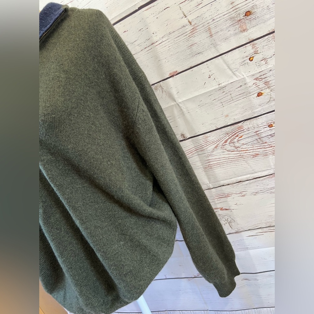W.H. Belk Men’s Dark Green Super Soft 100% Cashmere Quarter Zip Pullover Size XL - Picture 4 of 8